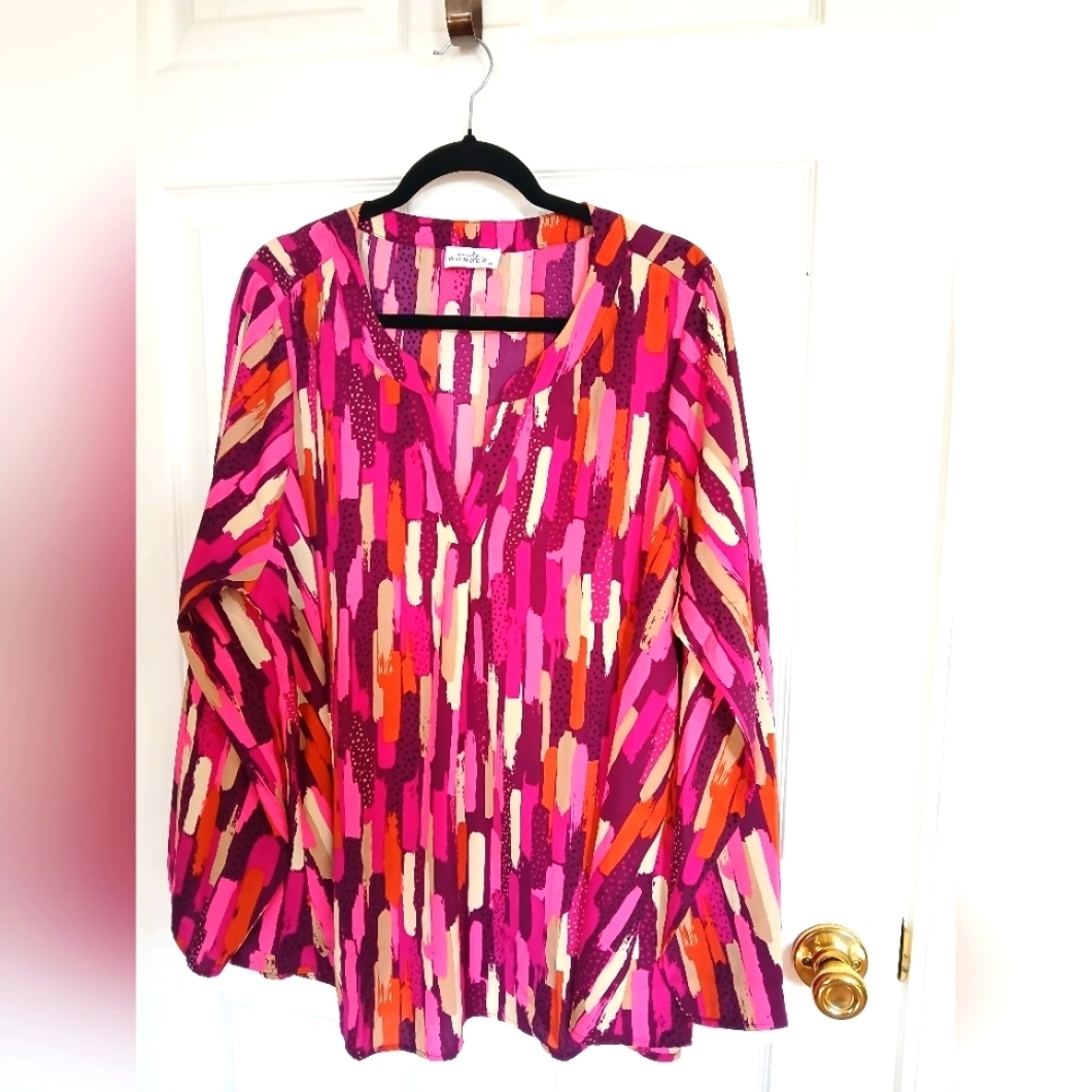 Emily Wonder Lightweight Flowy Purple Blouse 1XL V Neck Casual Boho Retro Career